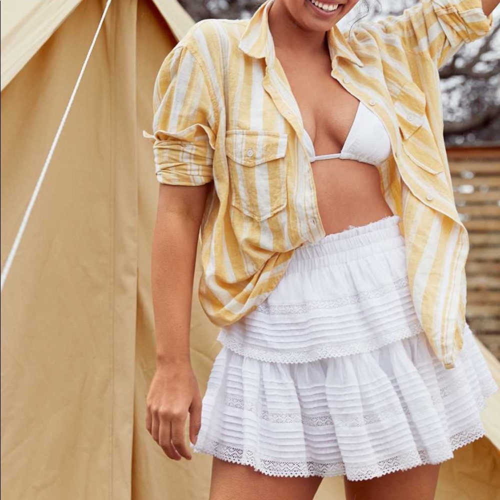 Aerie Rock N Ruffle White Mini Skirt